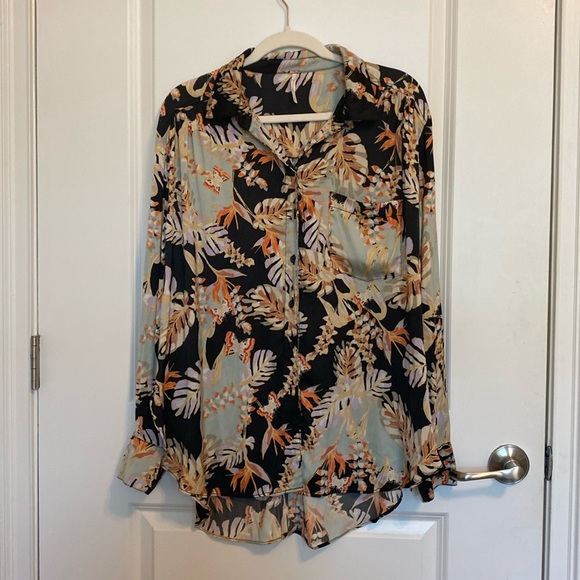 Free People Under The Palms Black Multicolored Shirt Long Sleeve - Picture 2 of 7